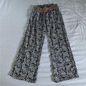 Palazzo Pants Black & White Sequin Embellished Stretch Waist Pull On Women's L